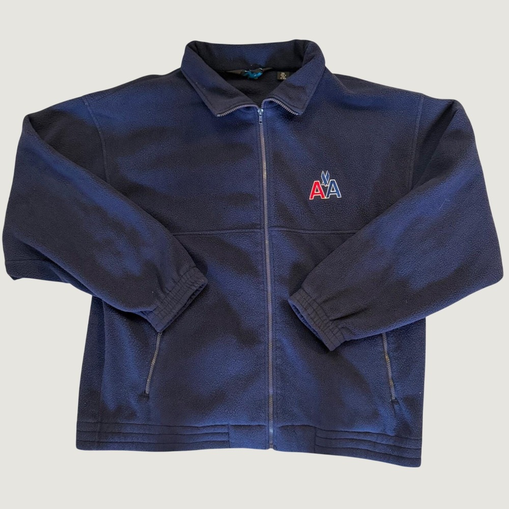 Tri-Mountain American Airlines Fleece Jacket Navy‎ Blue Full Zip 3XL
